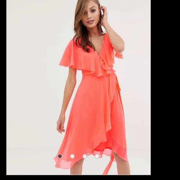 COPY - ASOS DESIGN cape back dipped hem midi dress - Picture 1 of 3